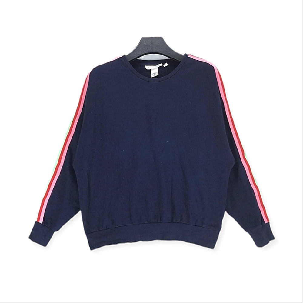 H&M L.O.G.G. Rainbow Striped Long Sleeve Crew Neck Dark Blue Sweatshirt